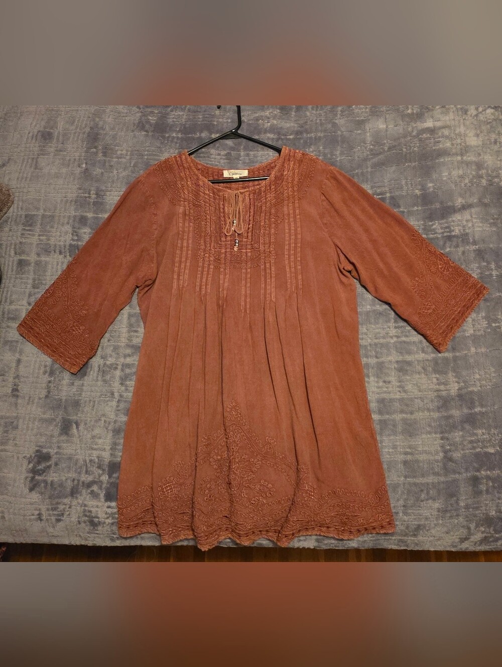 Solitaire  Rust Embroidered Peasant Midi Dress/Tunic size 1X